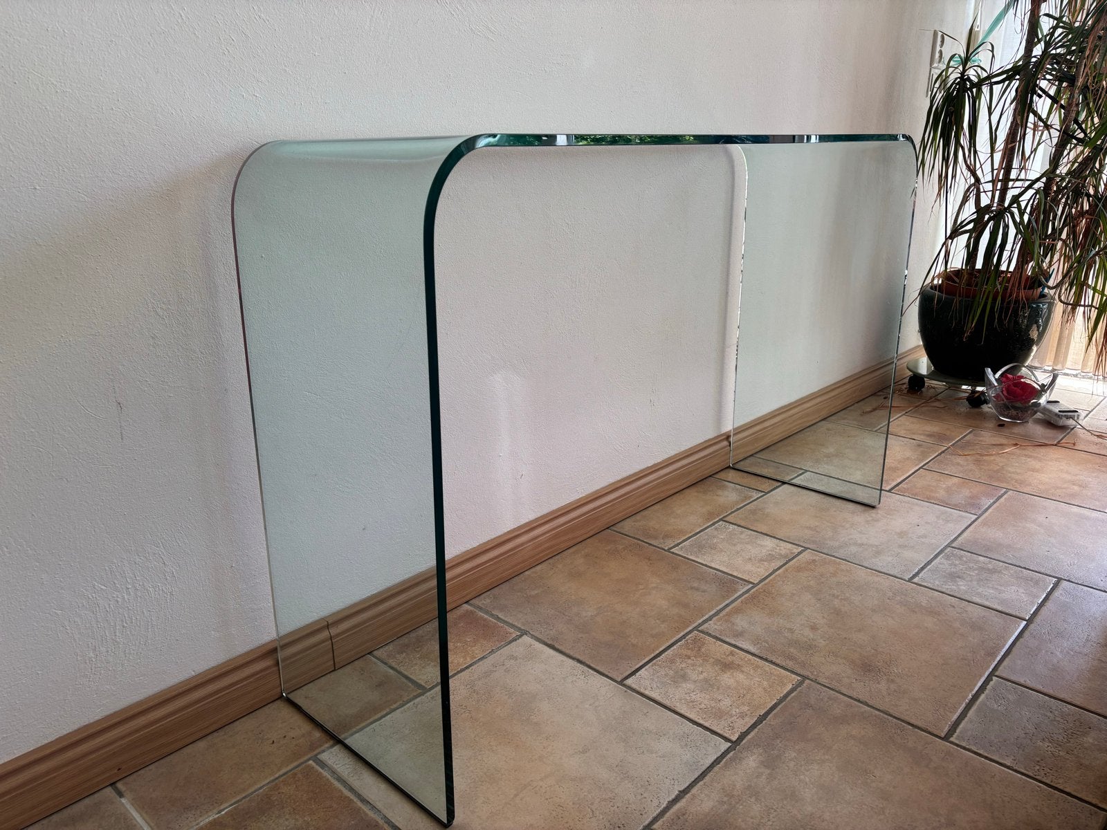 Glazen console tafel - Modern design, Huis en Inrichting, Tafels | Bijzettafels, Ophalen, Gebruikt, Glas, 75 cm of meer