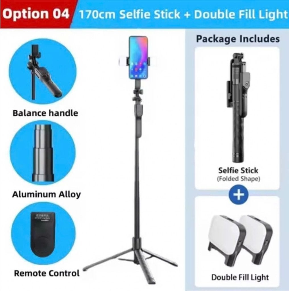 NEW Selfie Stick Tripod with Double Fill Light & Remote, Ophalen, Nieuw, 150 tot 175 cm, Driepoot