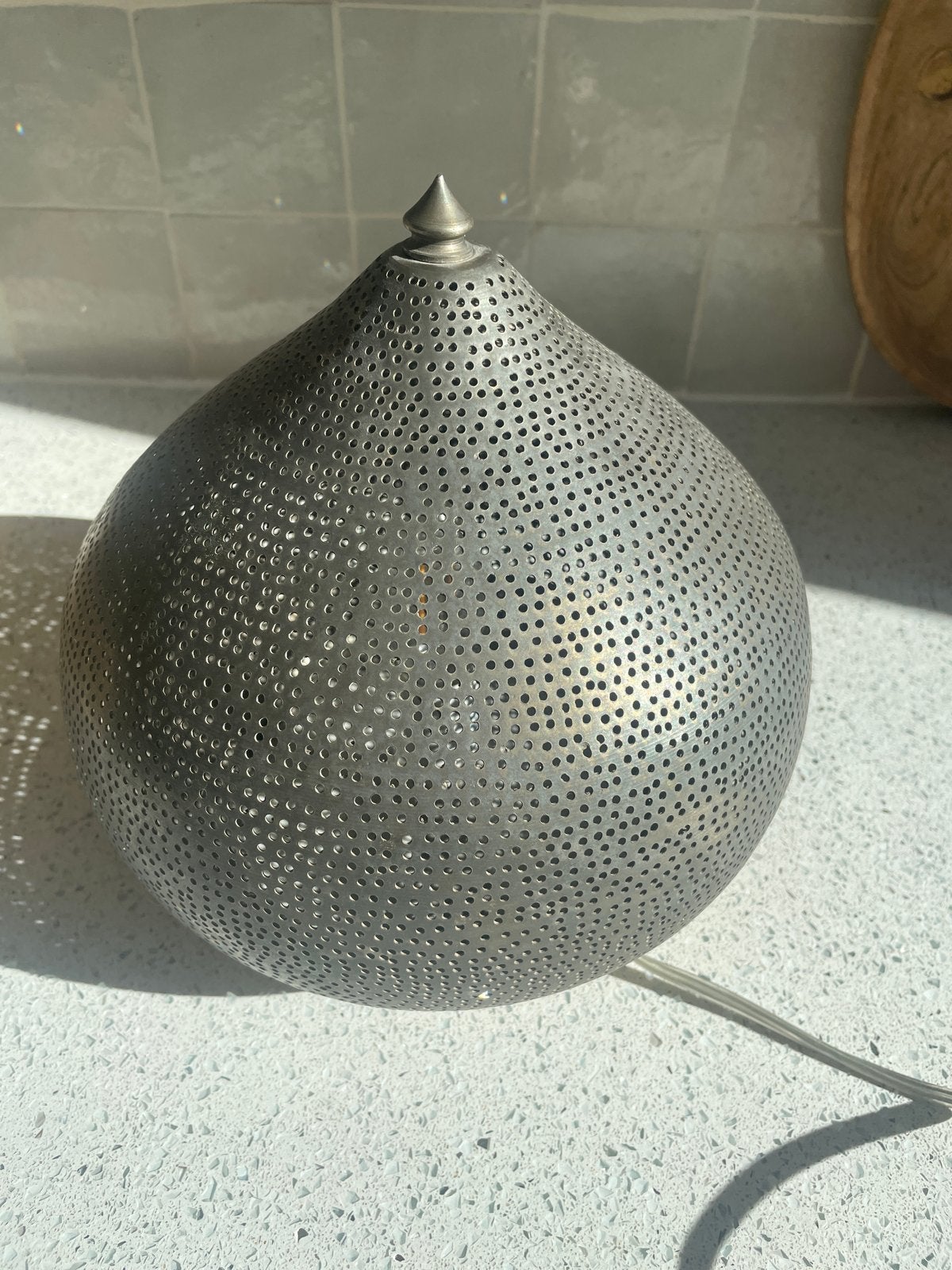 Oosterse Tafellamp - Sfeerlamp met gaatjespatroon, Vintage, E14 (klein), Ophalen of Verzenden, Zilver