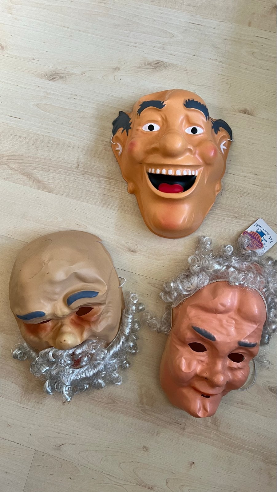 3 maskers. 2 mannen en 1 vrouw. Abraham en Sarah, Ophalen of Verzenden, Gebruikt, Fopartikel, Carnaval