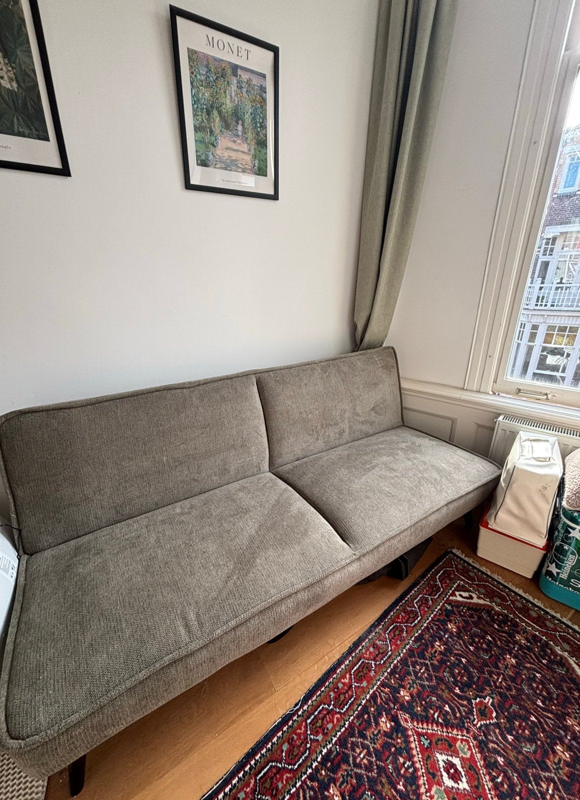 Groene/taupe slaapbank uitklapbaar, Ophalen of Verzenden, Zo goed als nieuw, 75 tot 100 cm, Tweepersoons