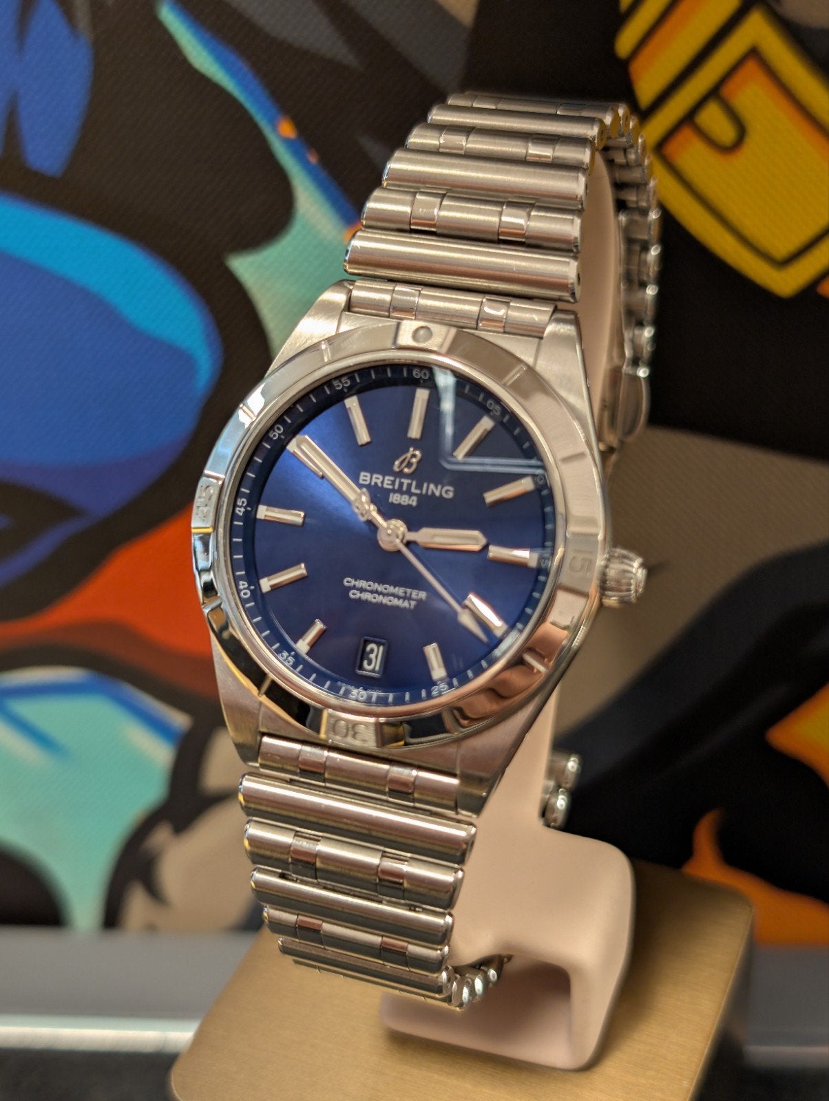 Breitling Chronomat 36 lady sunburst blue wijzerplaat, Ophalen of Verzenden, Zo goed als nieuw, Staal, Overige merken