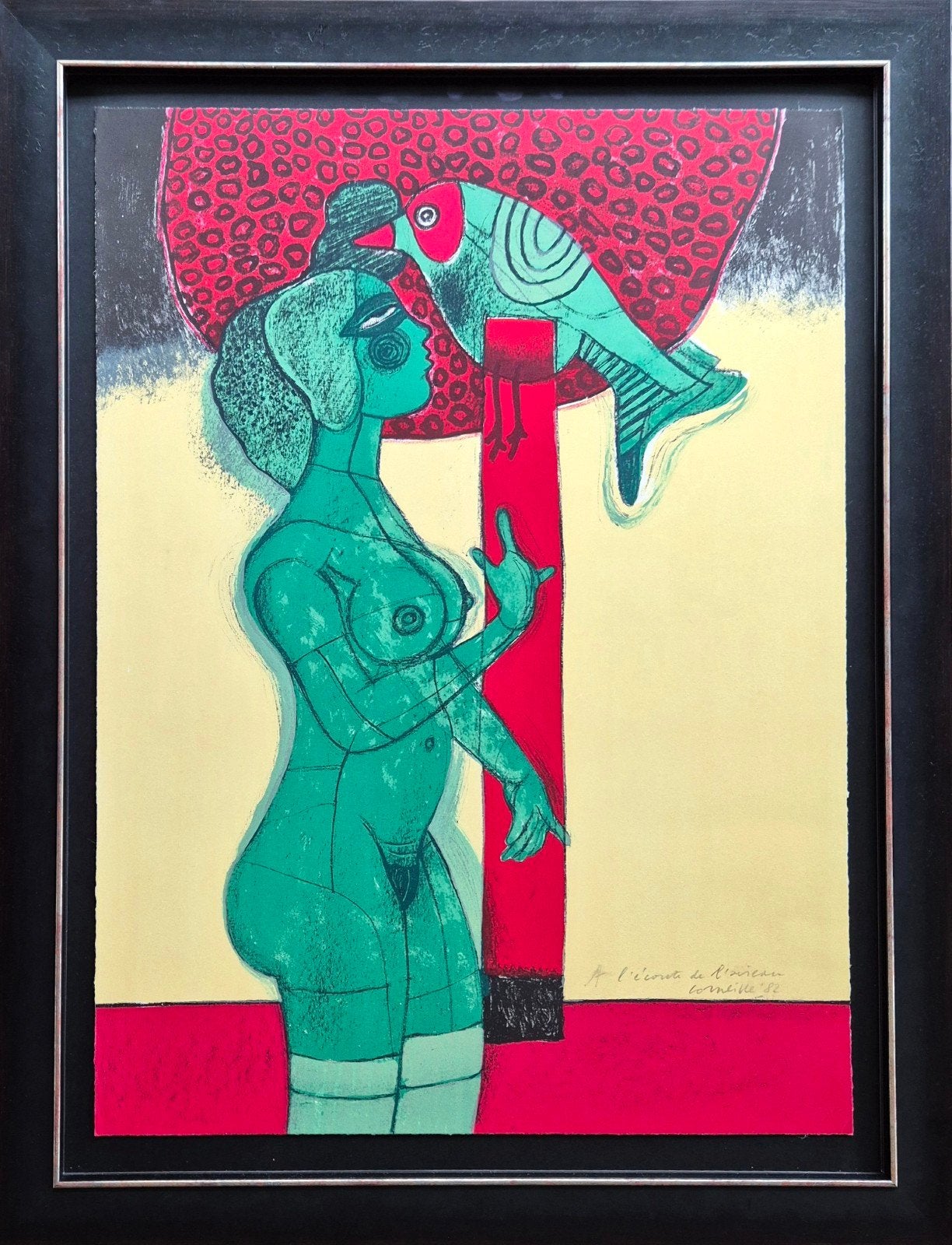 Corneille - A l'écoute de l'oiseau -EA  litho 1982, Portret of Personen, Expressionistisch, Ophalen of Verzenden, Papier