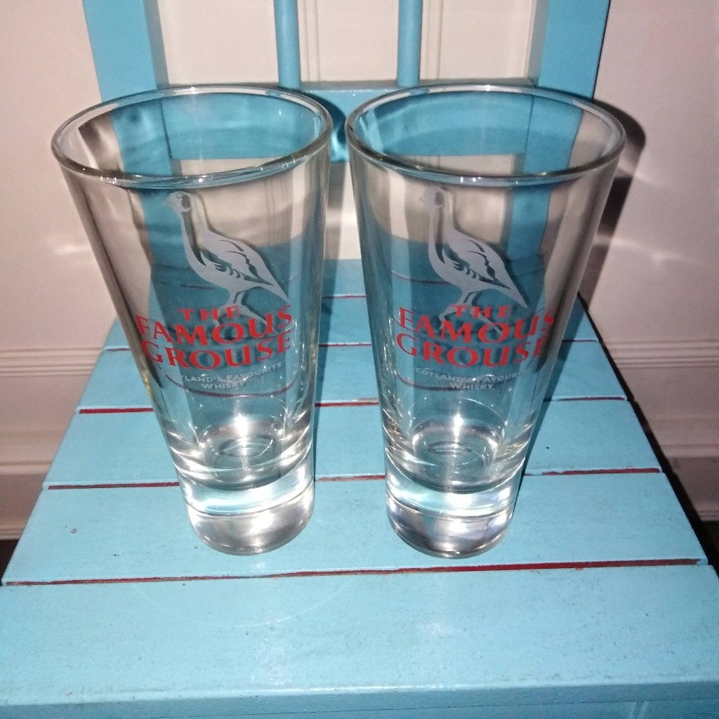 The Famous Grouse Scotch whisky longdrink glazen rood/wit 2x, Verzamelen, Ophalen, Zo goed als nieuw, Overige typen
