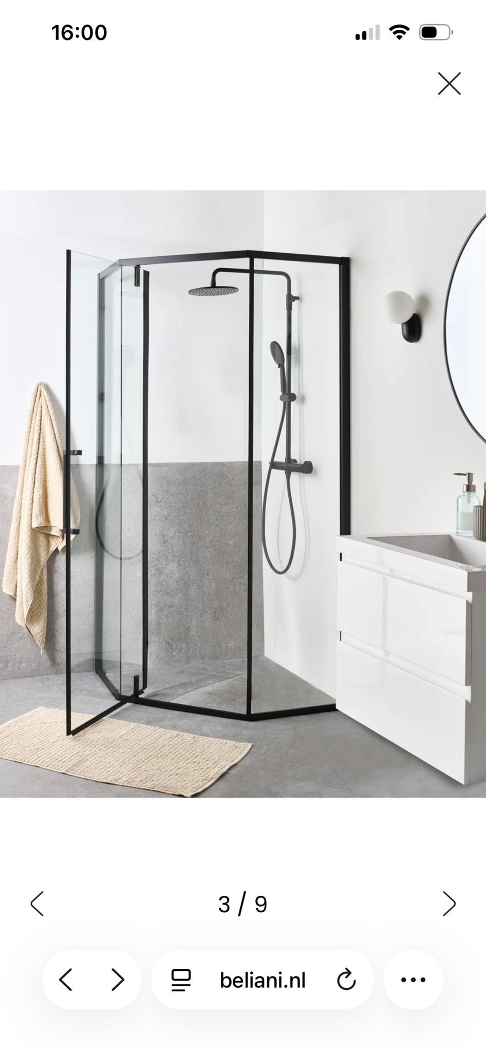 Zwarte Vijfhoek douchecabine 90x90 cm - Nieuwstaat, Ophalen, Zo goed als nieuw, Rvs, Douche