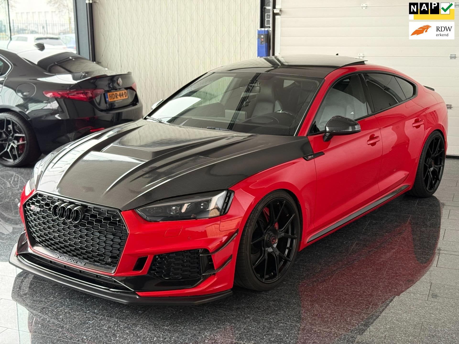 Audi A5 Sportback 2.9 TFSI RS5 Quattro 2019 545PK Rood, Automaat, Adaptive Cruise Control, Gebruikt, Zwart