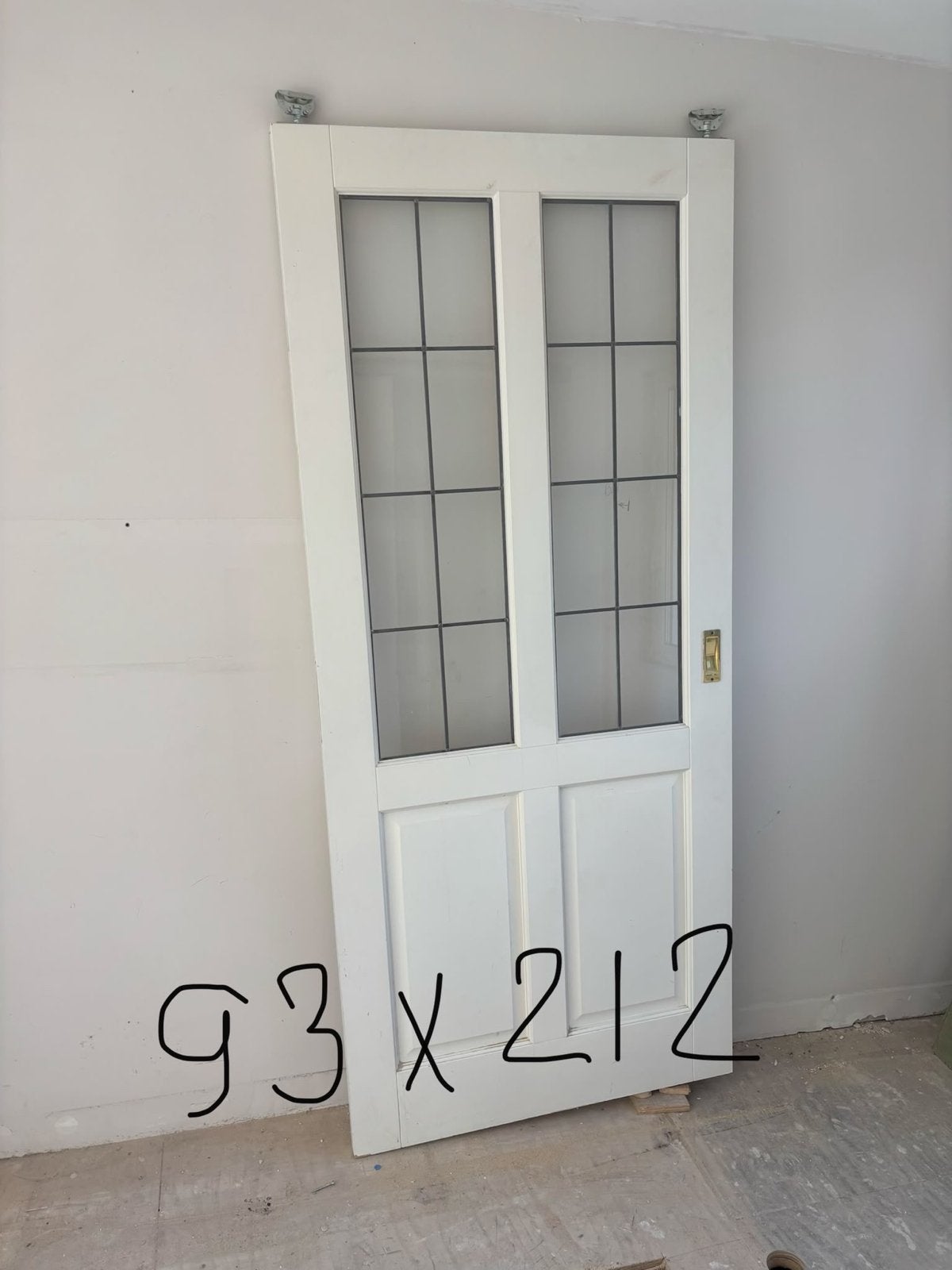 Witte binnendeur met glas in lood 93x212 cm, Ophalen, Gebruikt, 80 tot 100 cm, 215 cm of meer