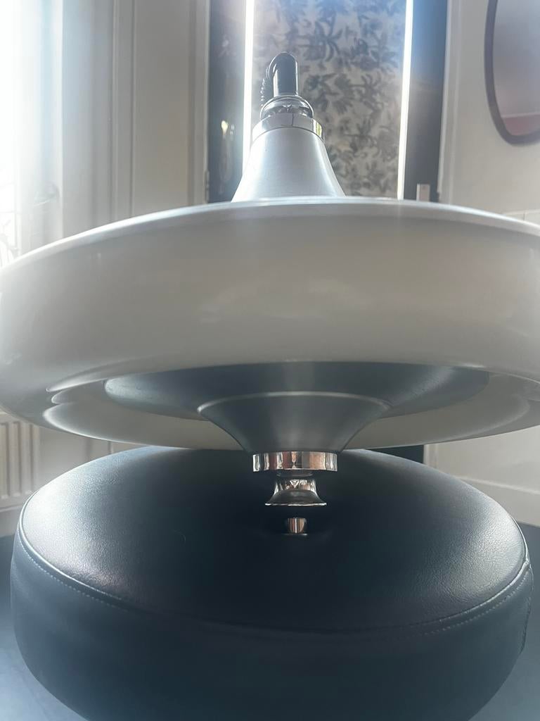 50er jaren ronde halogeen lamp met trekkoord, zilverkeurig, Ophalen of Verzenden, Gebruikt