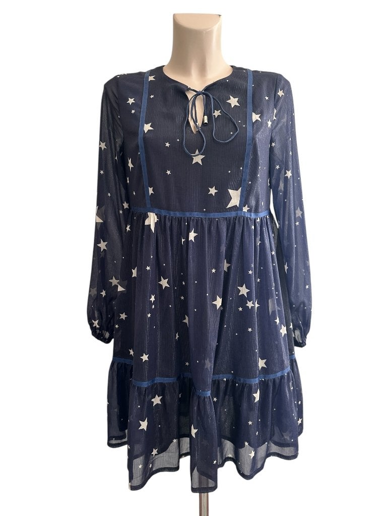Janice jurk S, Kleding | Dames, Jurken, Blauw, Ophalen of Verzenden, Zo goed als nieuw, Onder de knie