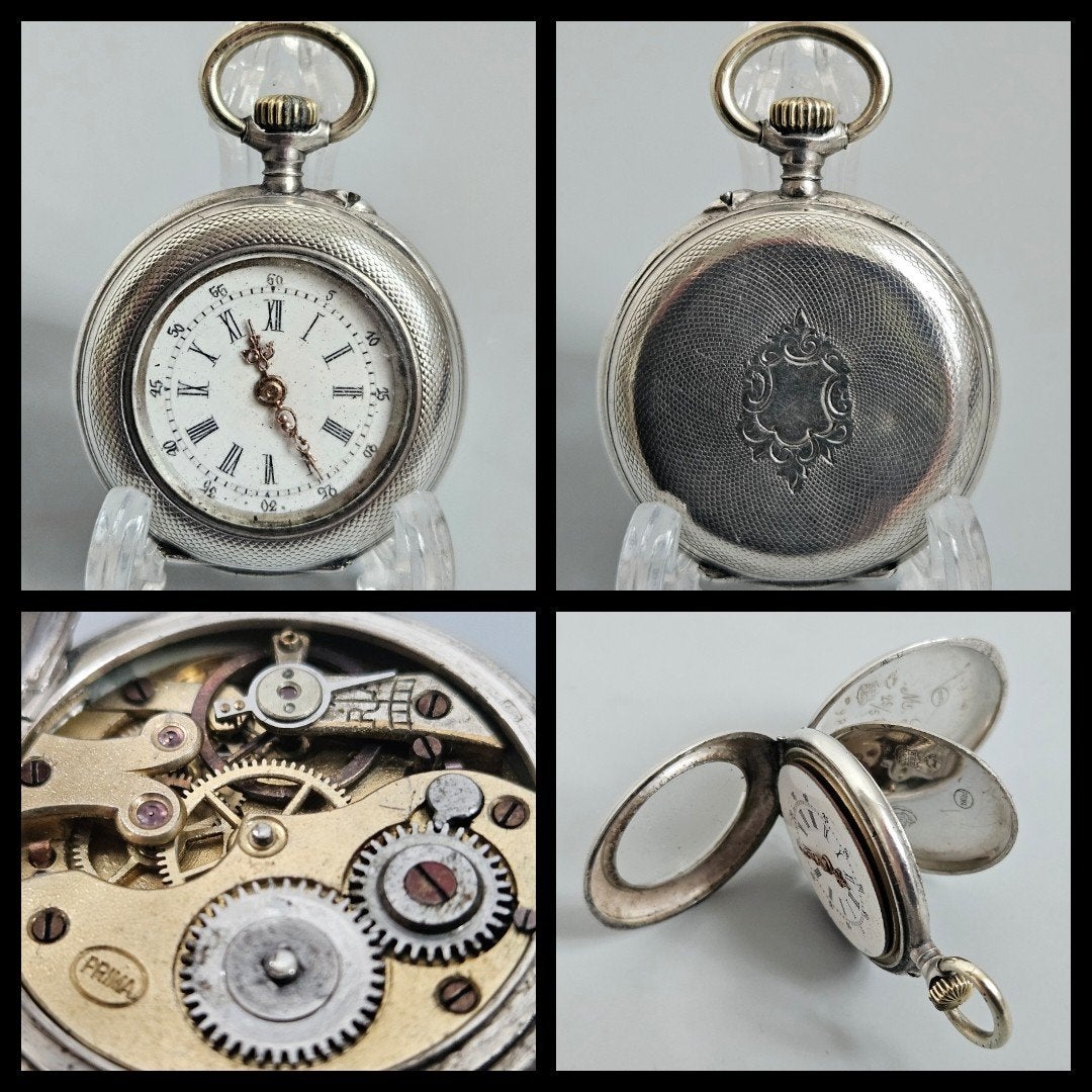 Antiek zilver,  dames zakhorloge in zilveren kast, Antiek en Kunst, Ophalen of Verzenden, Zilver