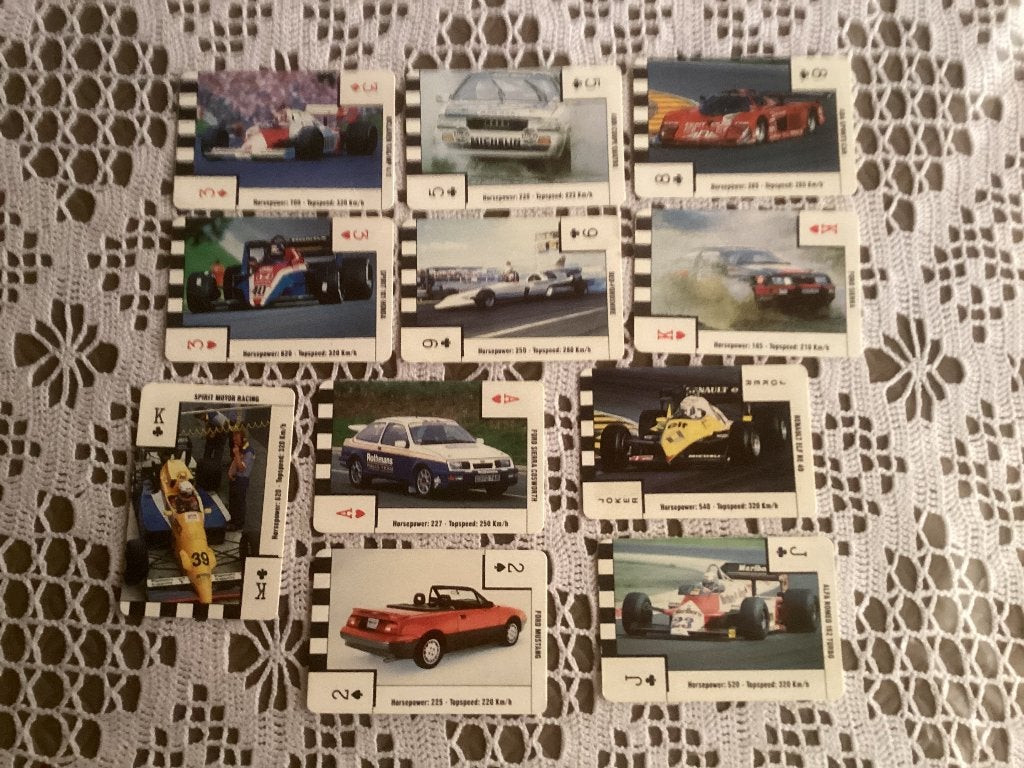 11 plaatjes speelkaarten chewing gum SUPER CARS, Ophalen of Verzenden, Meerdere plaatjes