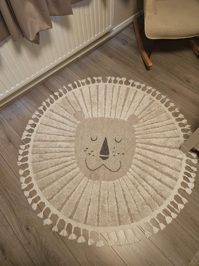 Rond vloerkleed leeuw 120 cm voor kinderkamer, Gebruikt, Bruin, Rond, Kinderkamer, speels, dierenprint