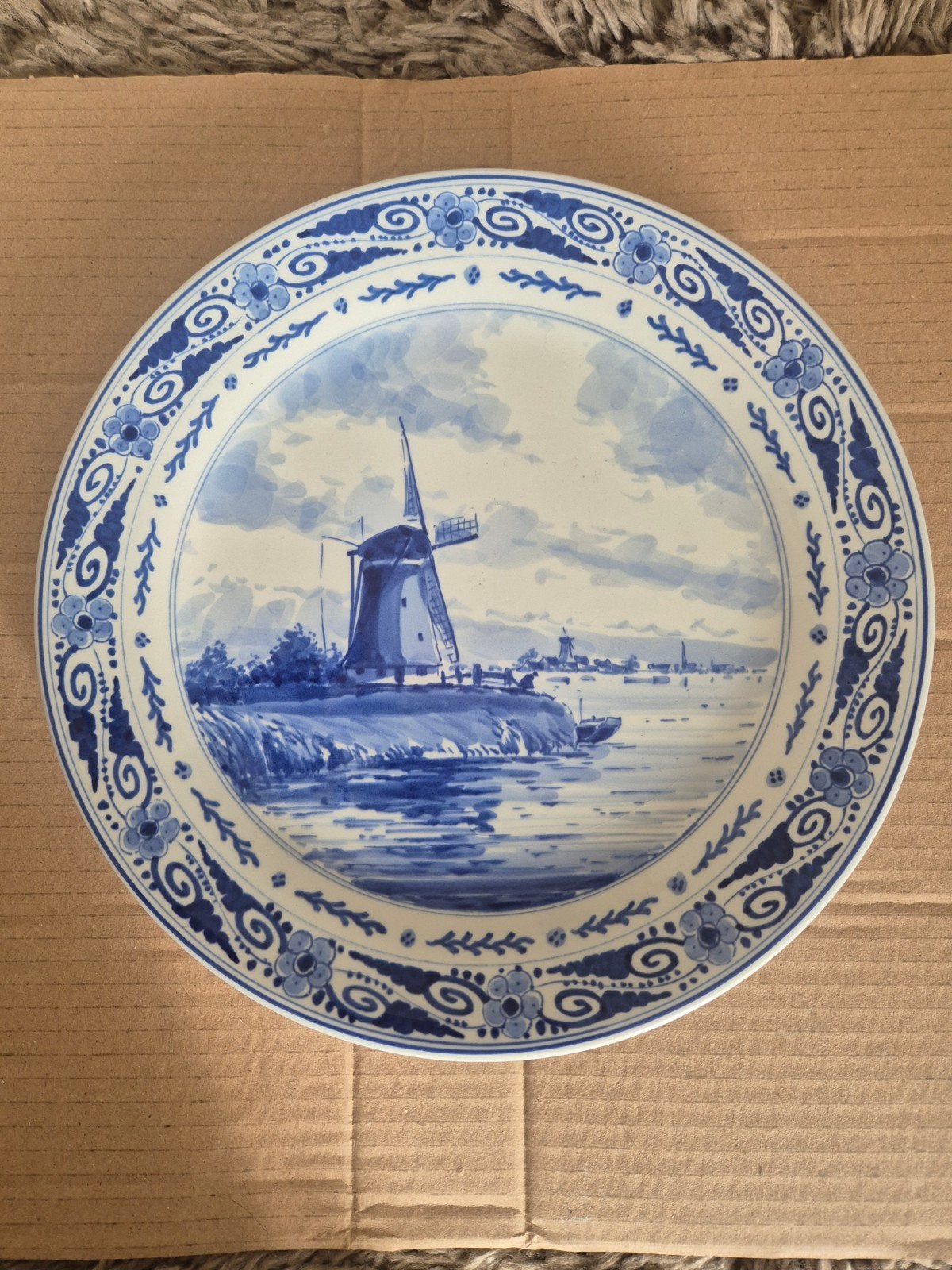 Delfts Blauw Wandbord porseleyne fles Molenlandschap 25cm, Antiek en Kunst, Ophalen