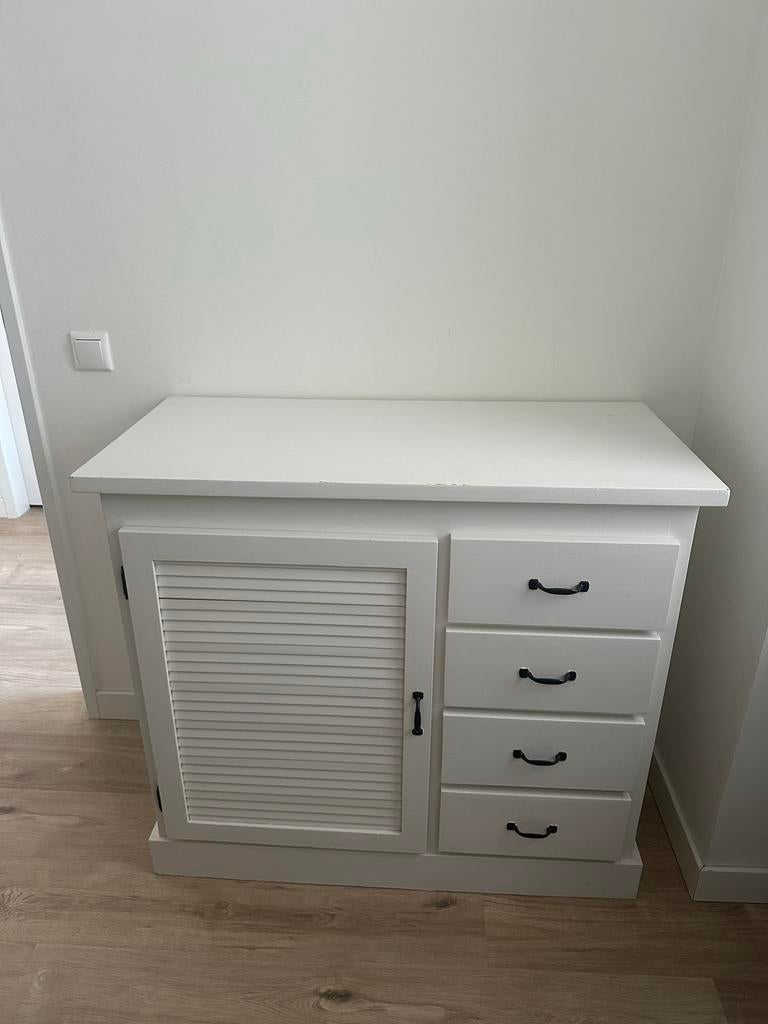 Witte ladekast met 4 lades, Huis en Inrichting, Ophalen, Gebruikt, 50 tot 100 cm, 3 of 4 laden