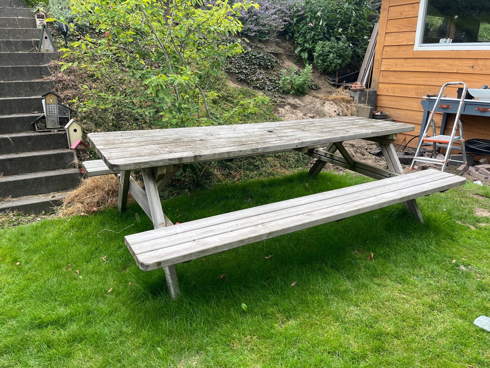 Houten picknicktafel voor buiten - 240cm, Ophalen, Gebruikt, Rechthoekig, Hout