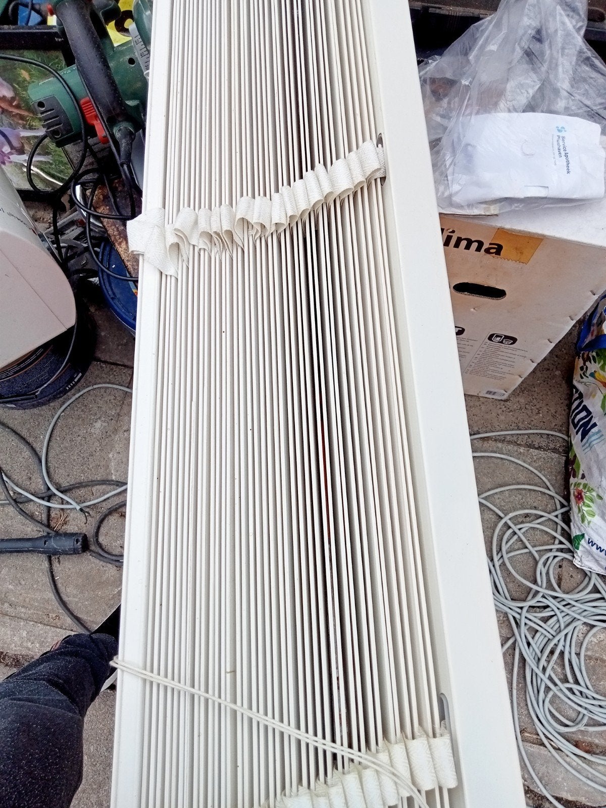 Brede ( 5 cm) wit houten luxaflex, breedte 106 cm,, Ophalen, Gebruikt, Wit