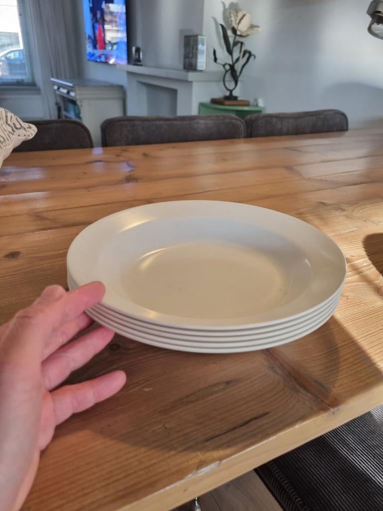 5 pneumant Diepe Campingborden Wit 24 cm -Degelijk vintage, Ophalen of Verzenden, Gebruikt