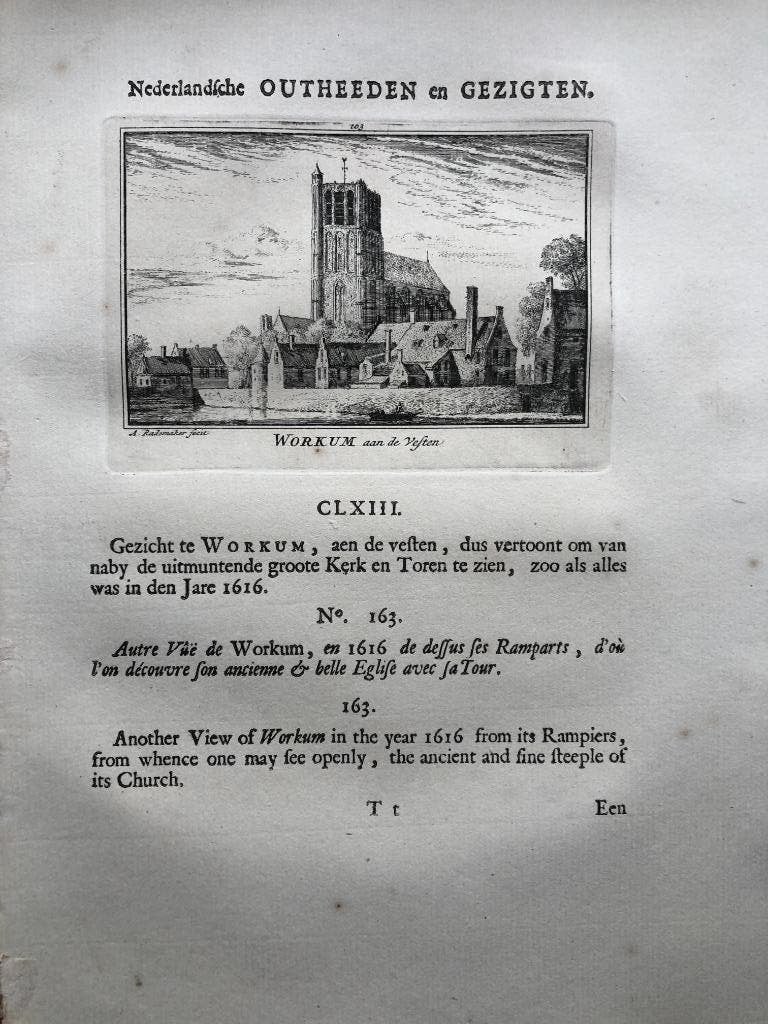 163 / Workum Woudrichem aan de Vesten Kopergravure 1732, Antiek en Kunst, Kunst | Etsen en Gravures, Ophalen of Verzenden