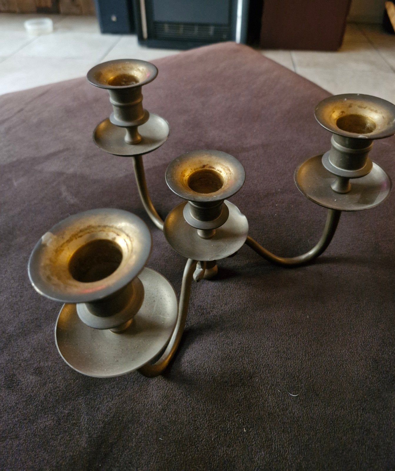 Vintage Messing Kandelaar - 4-arms - Mid-Century Stijl, Ophalen of Verzenden, Koper of Brons