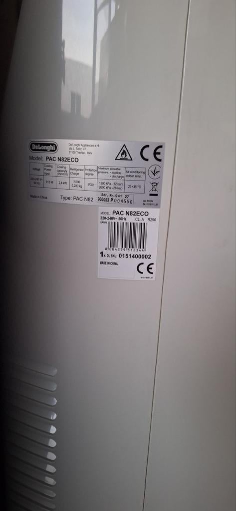 DeLonghi PAC NC82 ECO airco, Witgoed en Apparatuur, Airco's, Ophalen, Mobiele airco, Minder dan 60 m³, 3 snelheden of meer