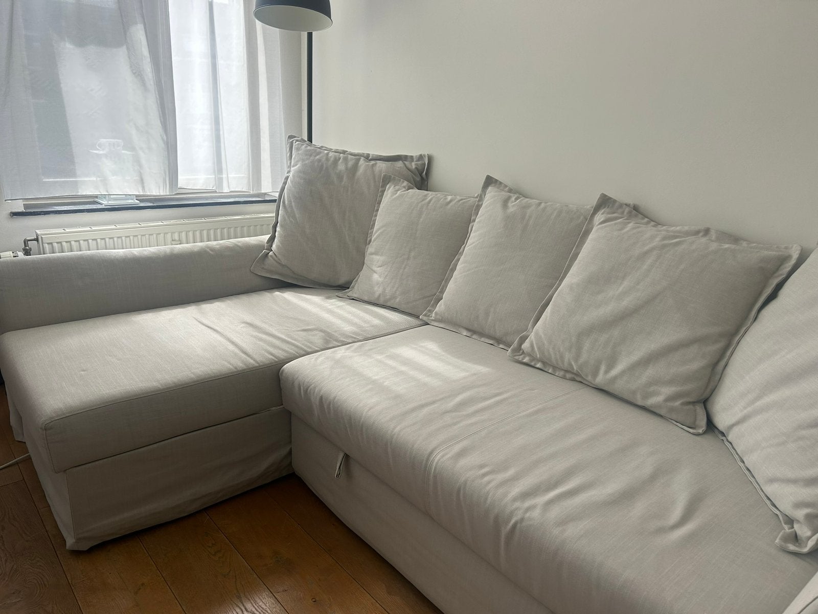 IKEA HOLMSUND Corner Sofa Bed with Storage – Beige, Ophalen, Zo goed als nieuw, Stof