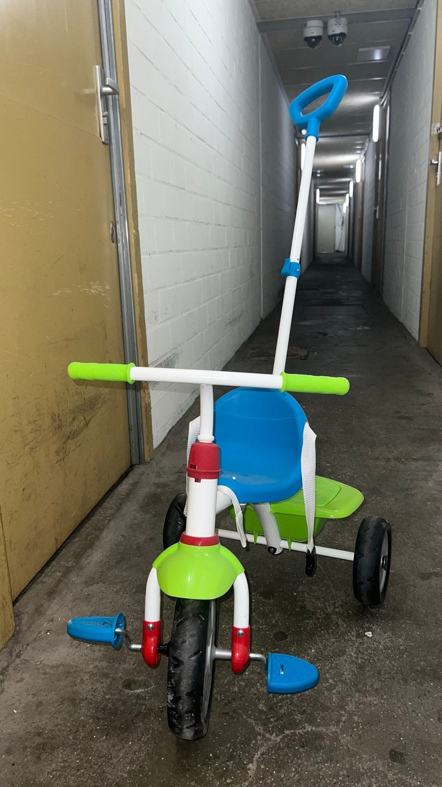 Smartrike driewieler met duwstang - Groen/Blauw, Ophalen, Gebruikt, Velgrem, Duwstang