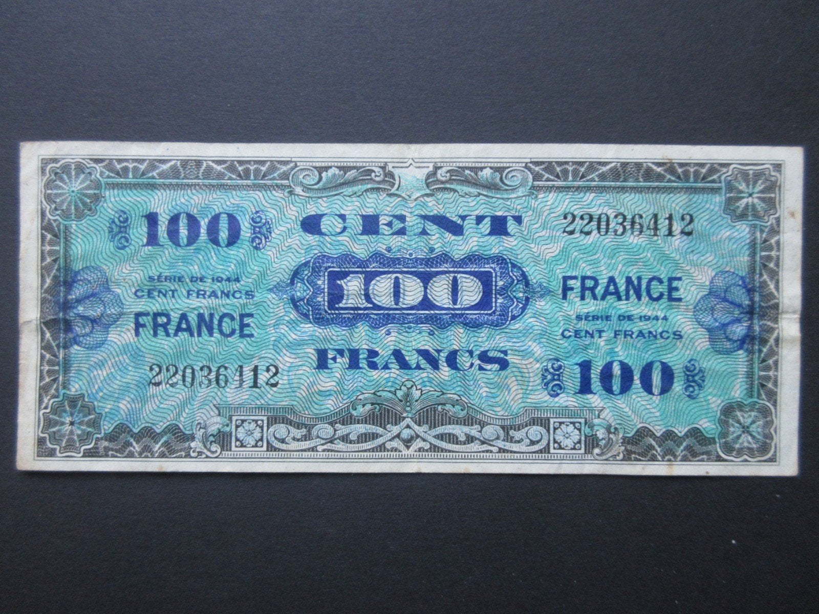 100 Francs 1944 Frankrijk AMC p123a WW2, Verzenden, Frankrijk, Los biljet