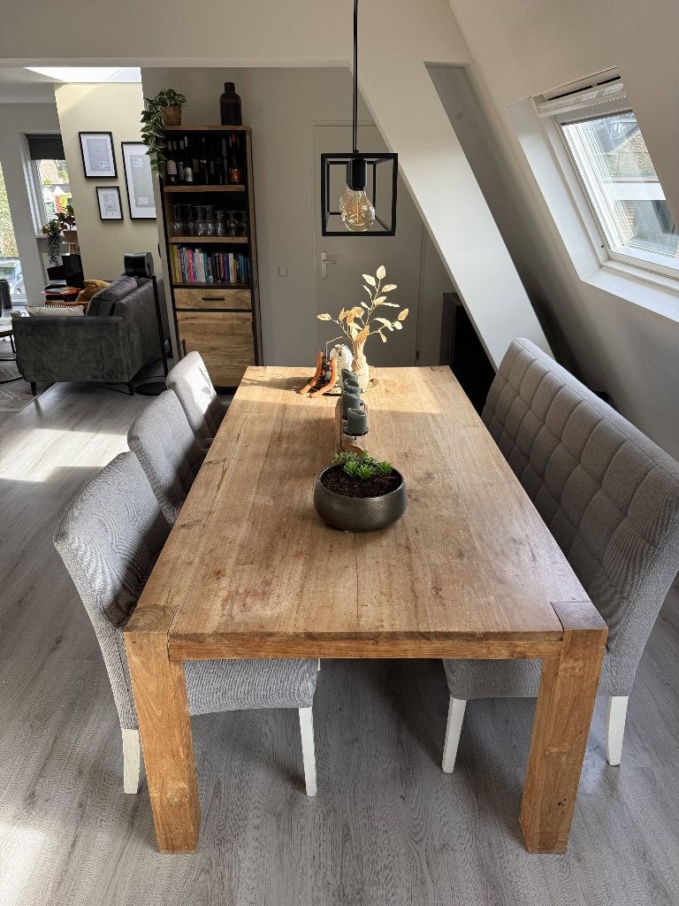 Eetkamerstoelen + eetkamerbank, Huis en Inrichting, Ophalen, Hout, Gebruikt, Grijs