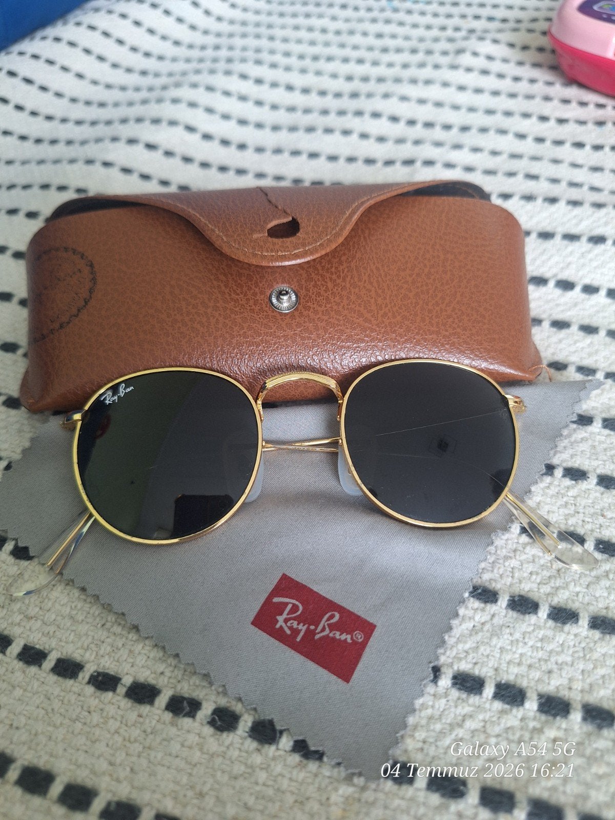 Ray-Ban RB3447 Round Metal Zonnebril - Goud/Zwart, Zonnebril, Zwart, Ophalen of Verzenden, Zo goed als nieuw