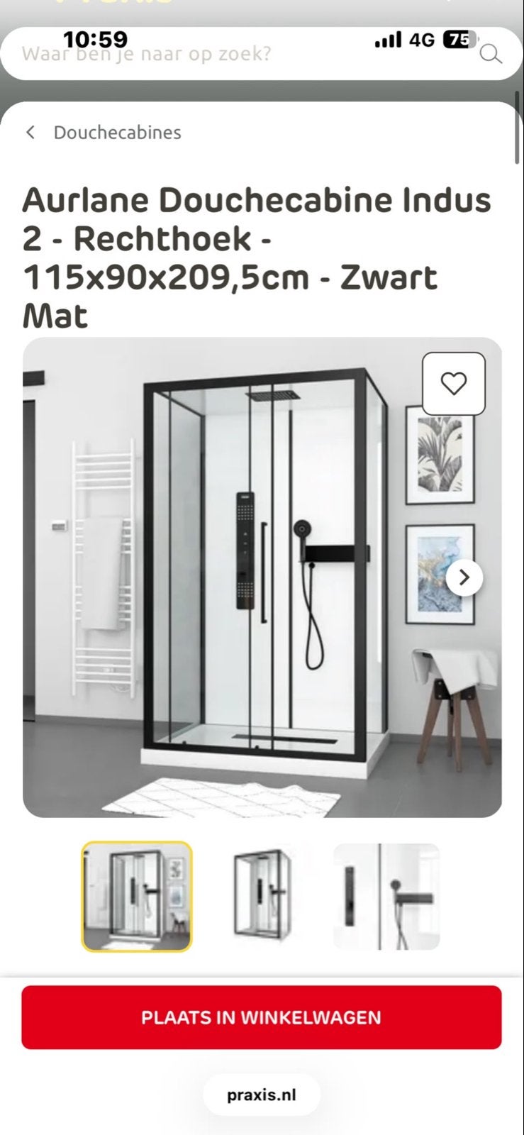 Aurlane Douchecabine Indus 2 - Rechthoek - Zwart Mat, Ophalen, Nieuw, Met douche