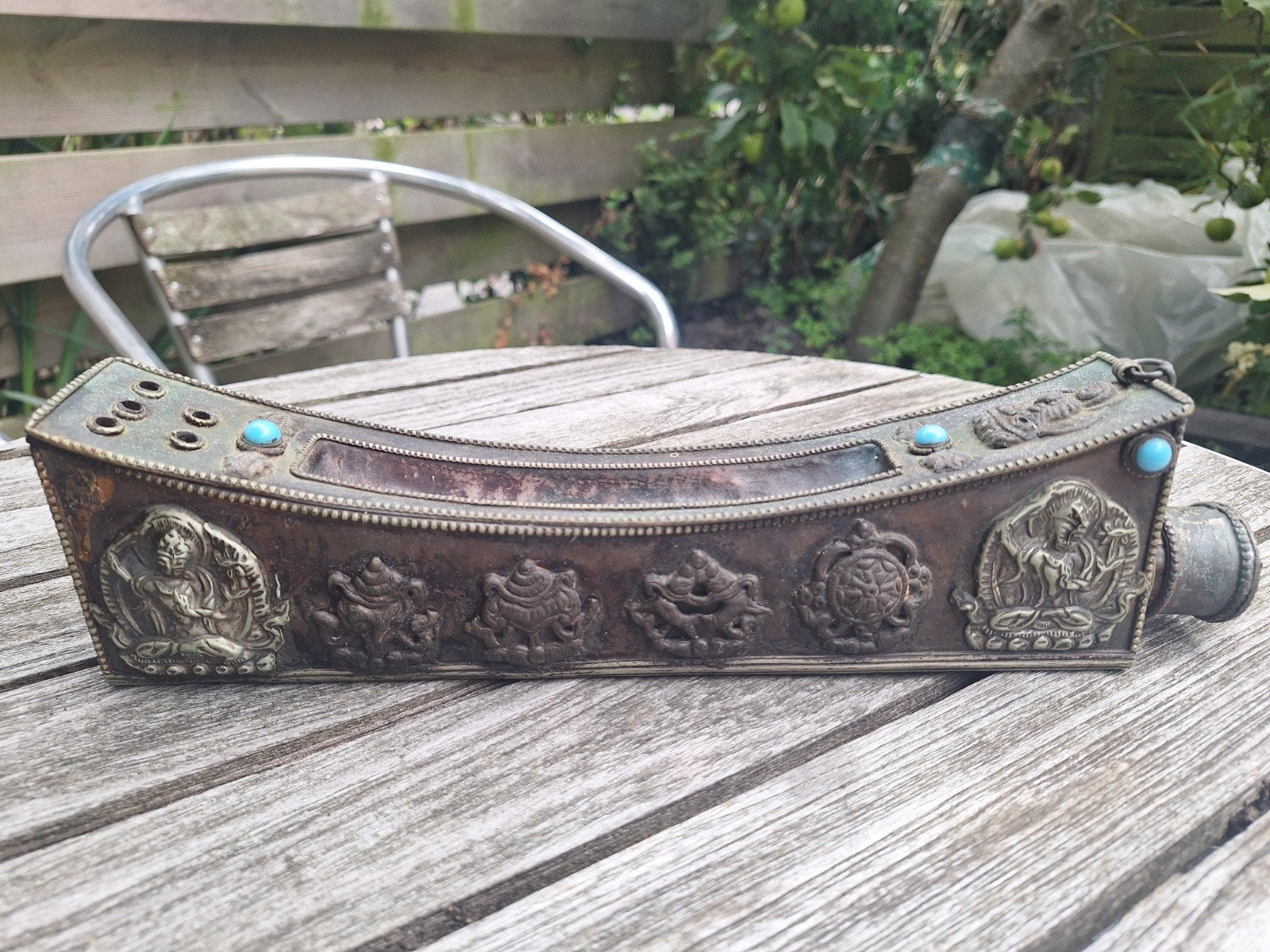 Vintage Tibetaanse Pennenkoker / Wierookhouder met Inktpotje, Ophalen