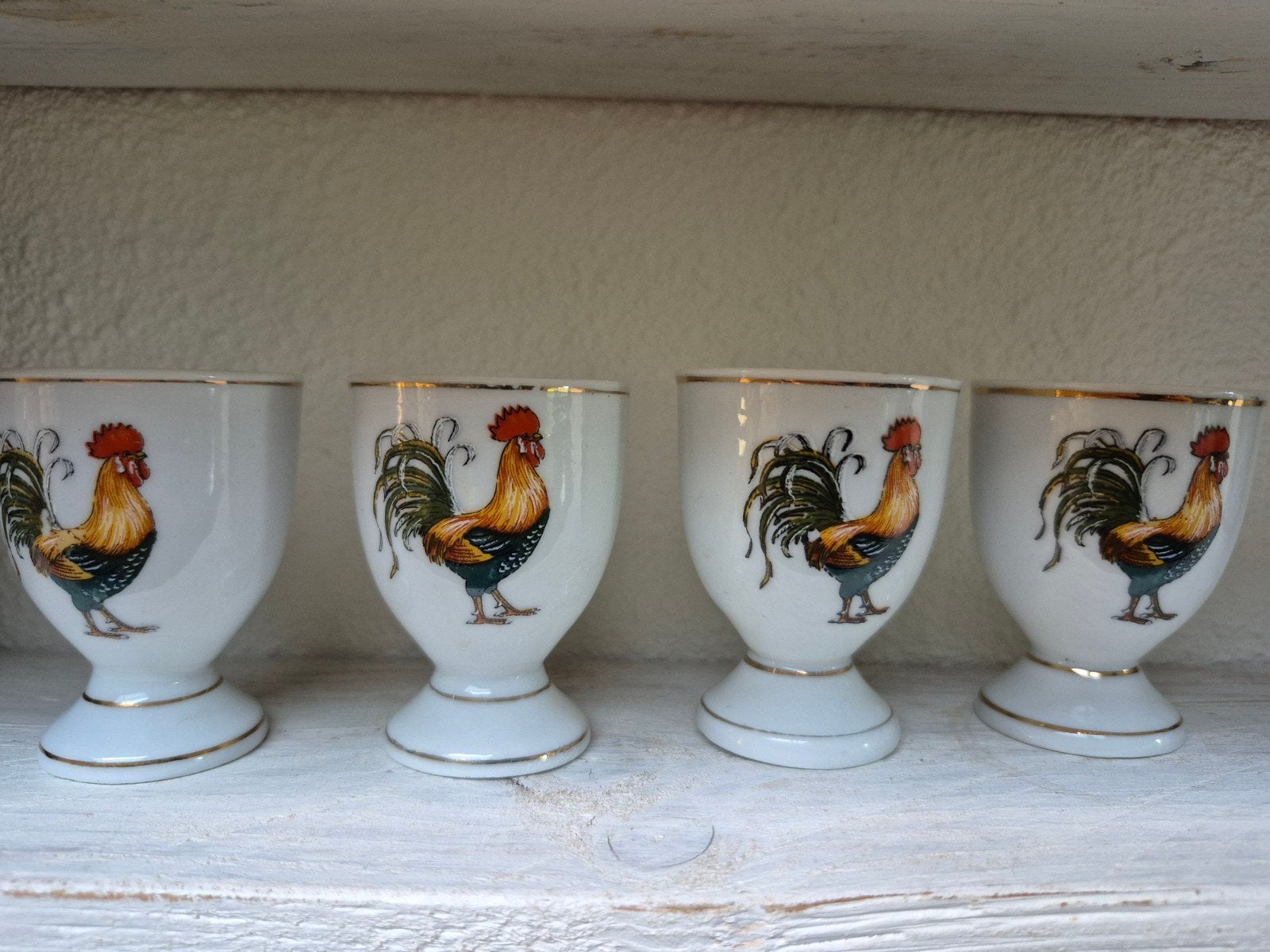 Set van 4 vintage eierdopjes met haan decoratie, Antiek en Kunst, Ophalen