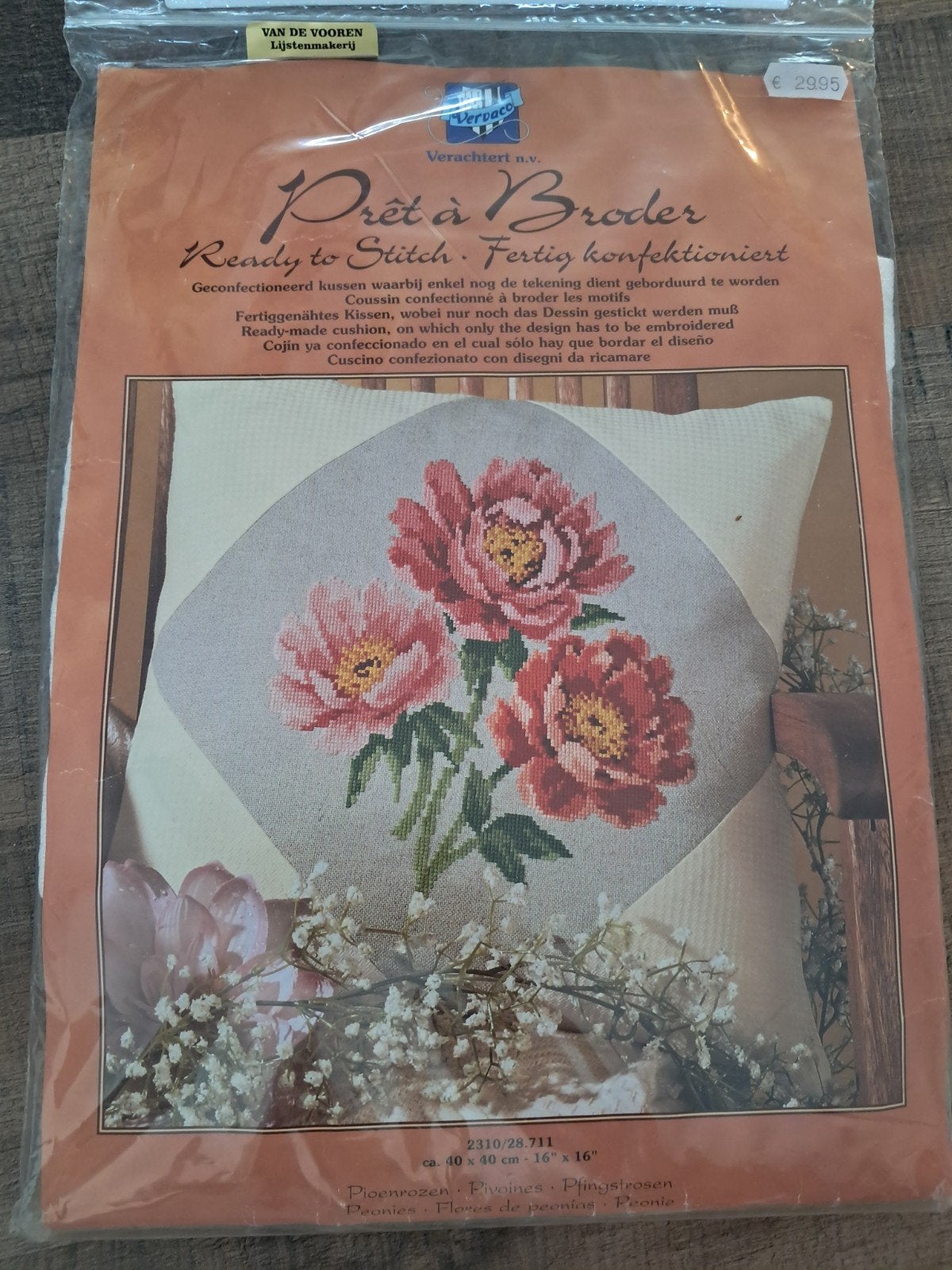 Borduurpakket Kussen Pioenrozen - Prêt à Broder, Ophalen of Verzenden, Nieuw, Handborduren, Borduurpakket