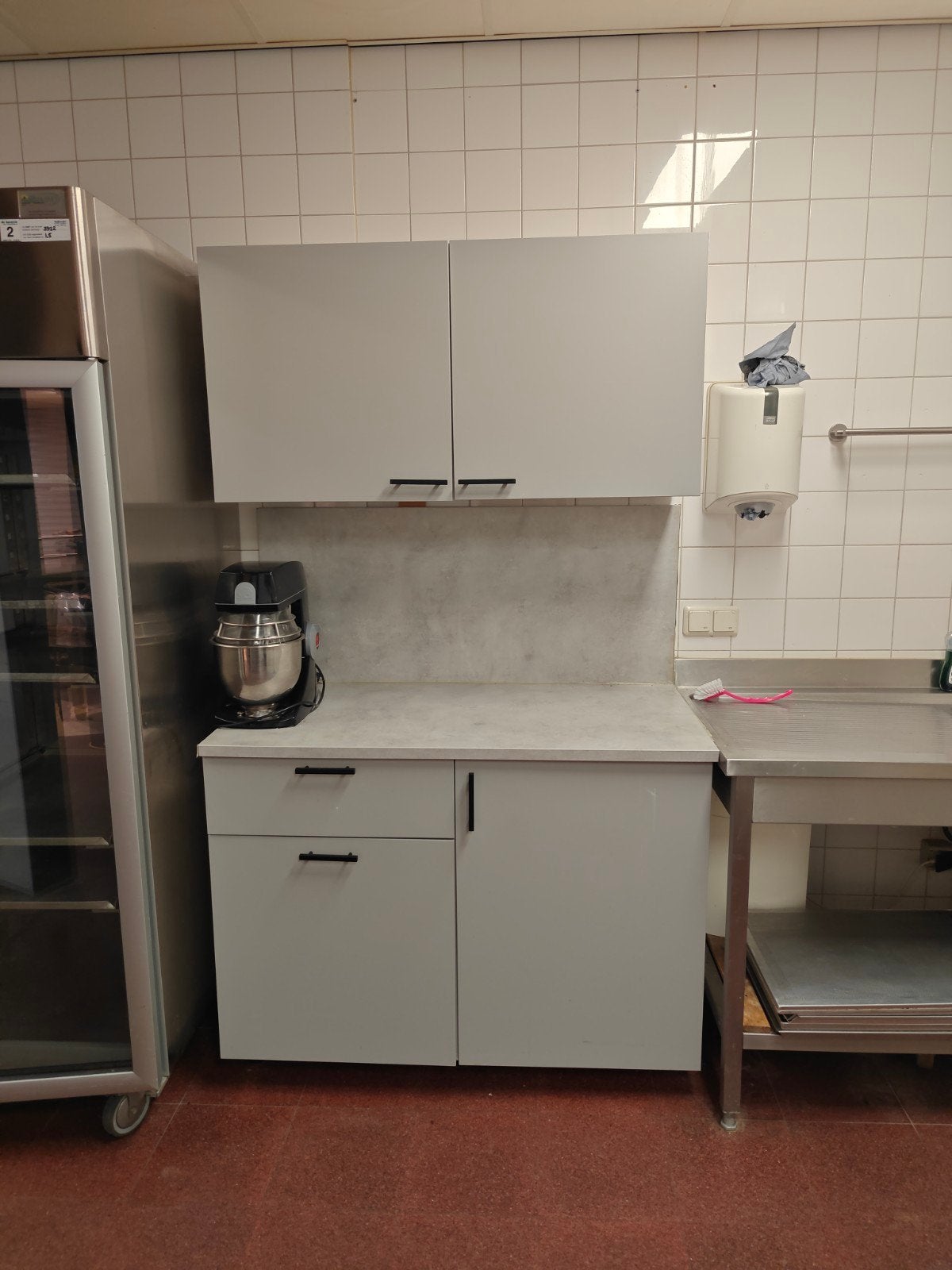 Grijze keuken met boven- en onderkasten, Ophalen, Gebruikt, Enkelwandige keuken, Kunststof