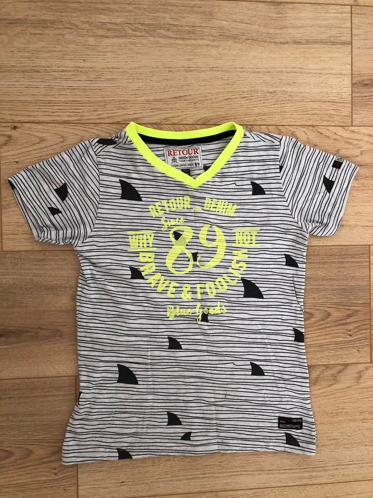Stoer Retour shirt wit zwart fluorescerend geel 134 140, Kinderen en Baby's, Kinderkleding | Maat 134, Ophalen of Verzenden, Zo goed als nieuw
