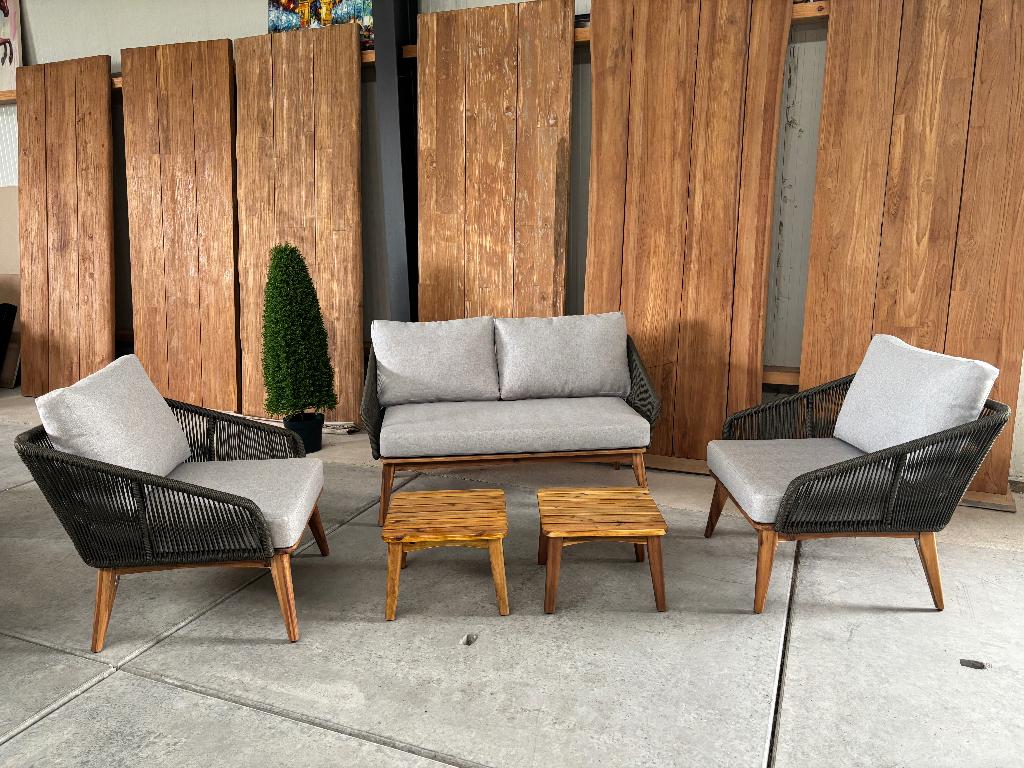 Loungeset Marisol | teaklook olijfgroen rope, Ophalen, 4 zitplaatsen, Hardhout, Nieuw
