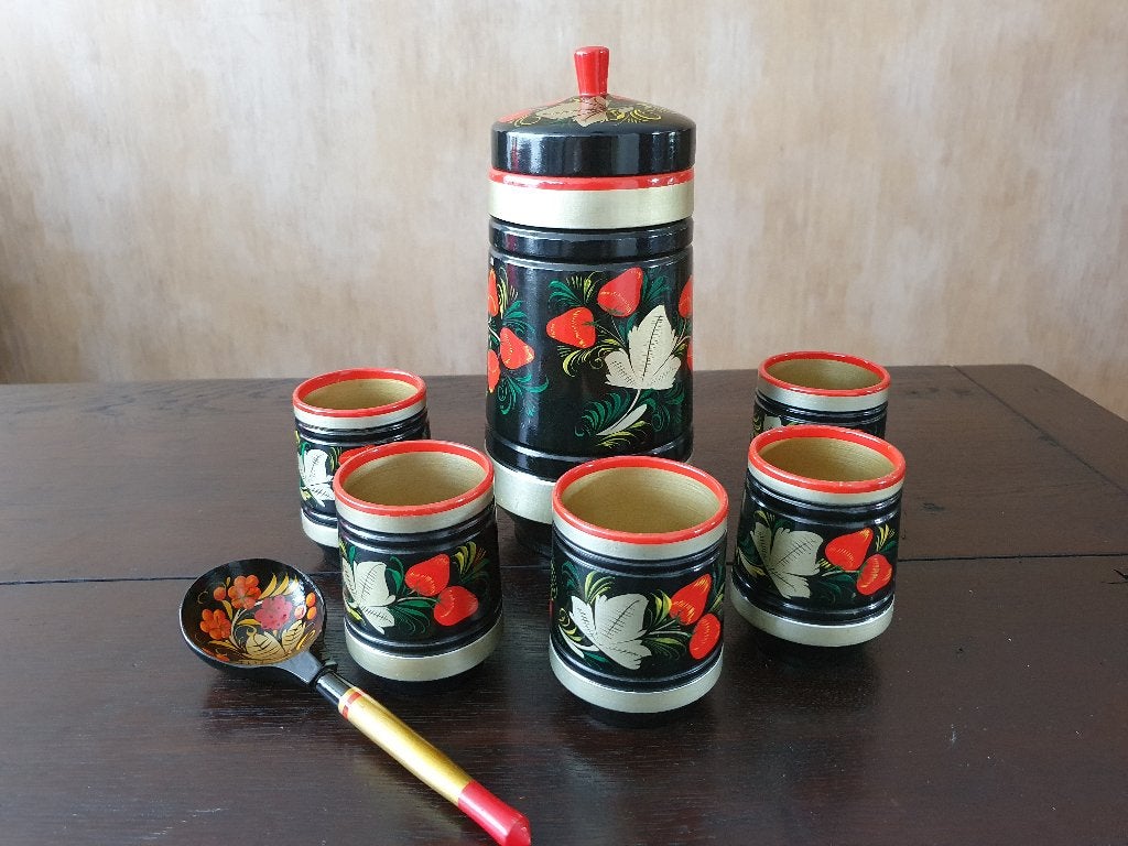 POT met deksel, bekers en lepel, Ophalen of Verzenden, Hout