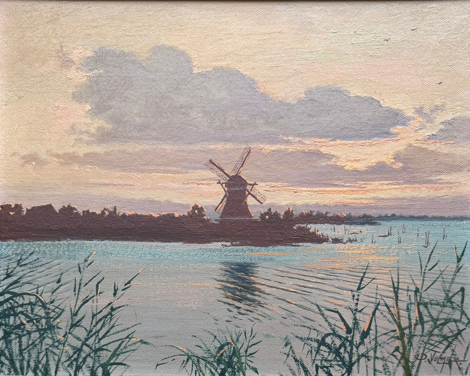 Polderlandschap met molen, Overige ondergronden, Ophalen of Verzenden, Landschap, Olieverf