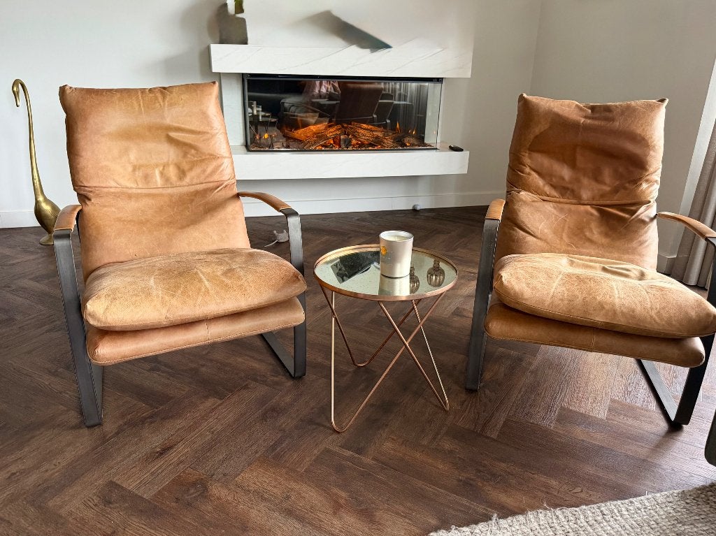 Lederen lounge stoelen, Huis en Inrichting, Stoelen, Ophalen, Gebruikt, Twee, Leer