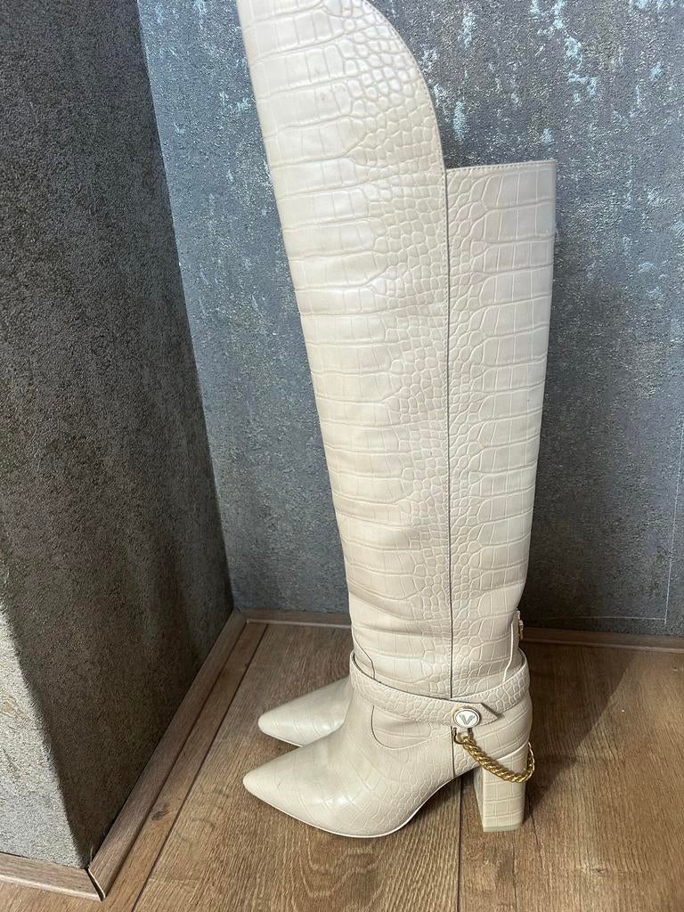 Josh V Laarzen met Hak - Crème Krokodillenprint, Hoge laarzen, Beige, Ophalen of Verzenden, Gedragen