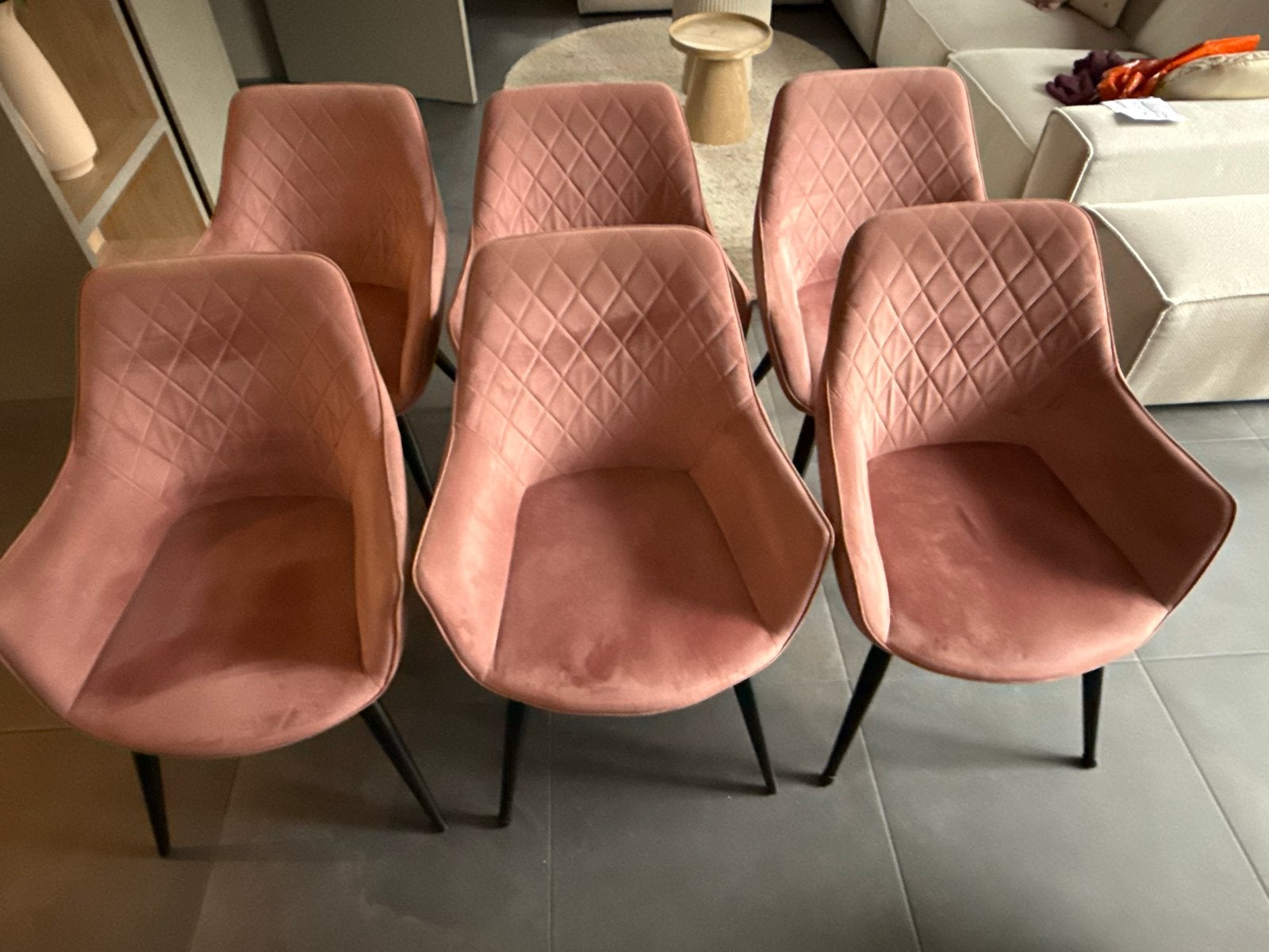 Set van 6 roze eetkamerstoelen - Gebruikt, Ophalen, Gebruikt, Overige kleuren, Stof
