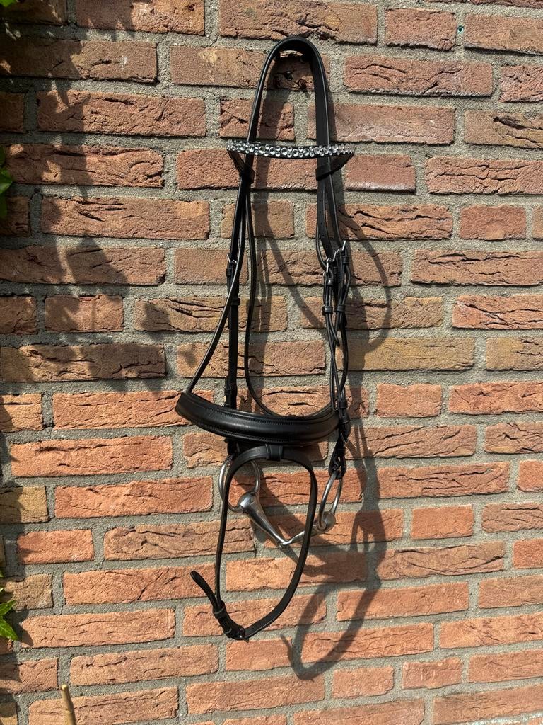 Zwart leer hoofdstel met nieuwe strass frontriem, Ophalen of Verzenden, Zo goed als nieuw