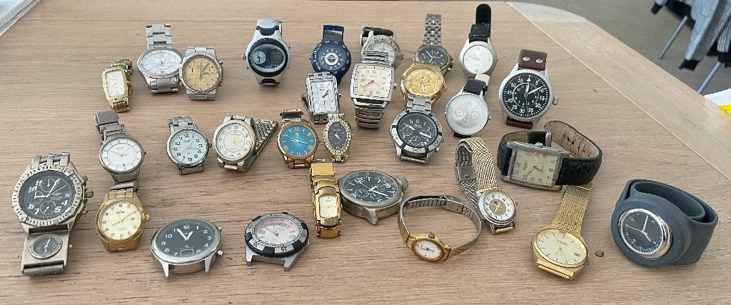 Uit erfenis 30 stuks vintage quartz horloges, chronograhs  , Overige merken, Staal, Gebruikt, Polshorloge