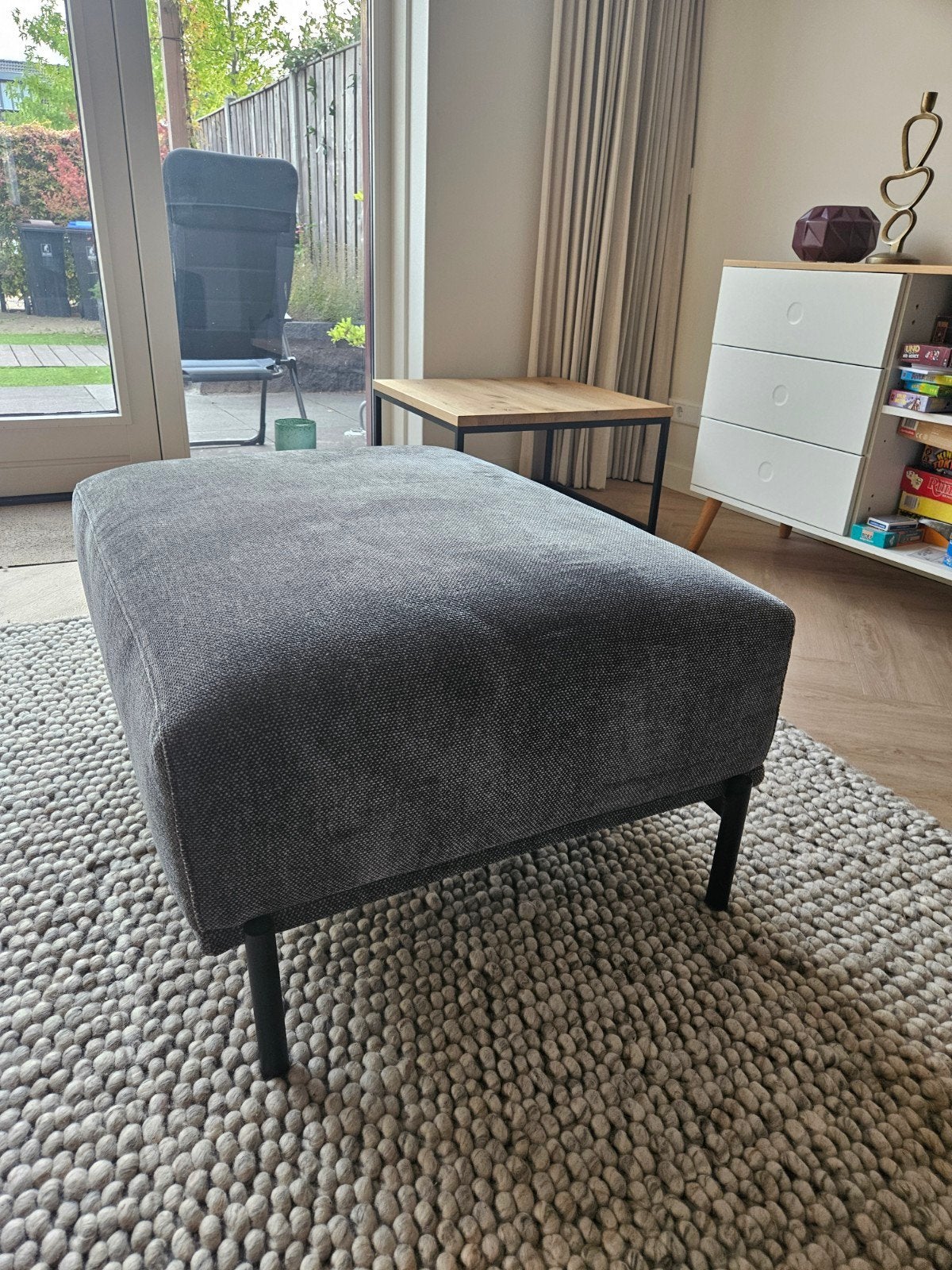 Poef/voetenbank met metalen poten van Table du Sud, Ophalen, 75 tot 100 cm, Zo goed als nieuw, Stof