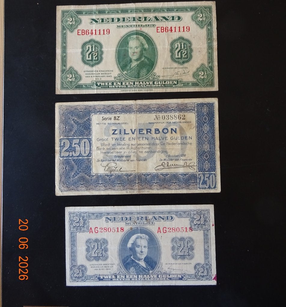 Drie papieren rijksdaalders (ook afzonderlijk te koop), Verzenden, 2½ gulden, Setje