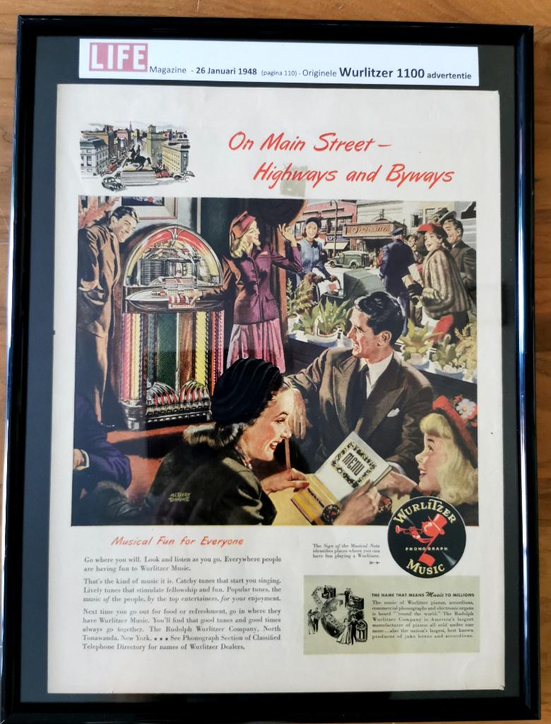 Originele Wurlitzer 1100 advertentie - 26 januari 1948, Verzamelen, Automaten | Jukeboxen, Ophalen of Verzenden, Zo goed als nieuw