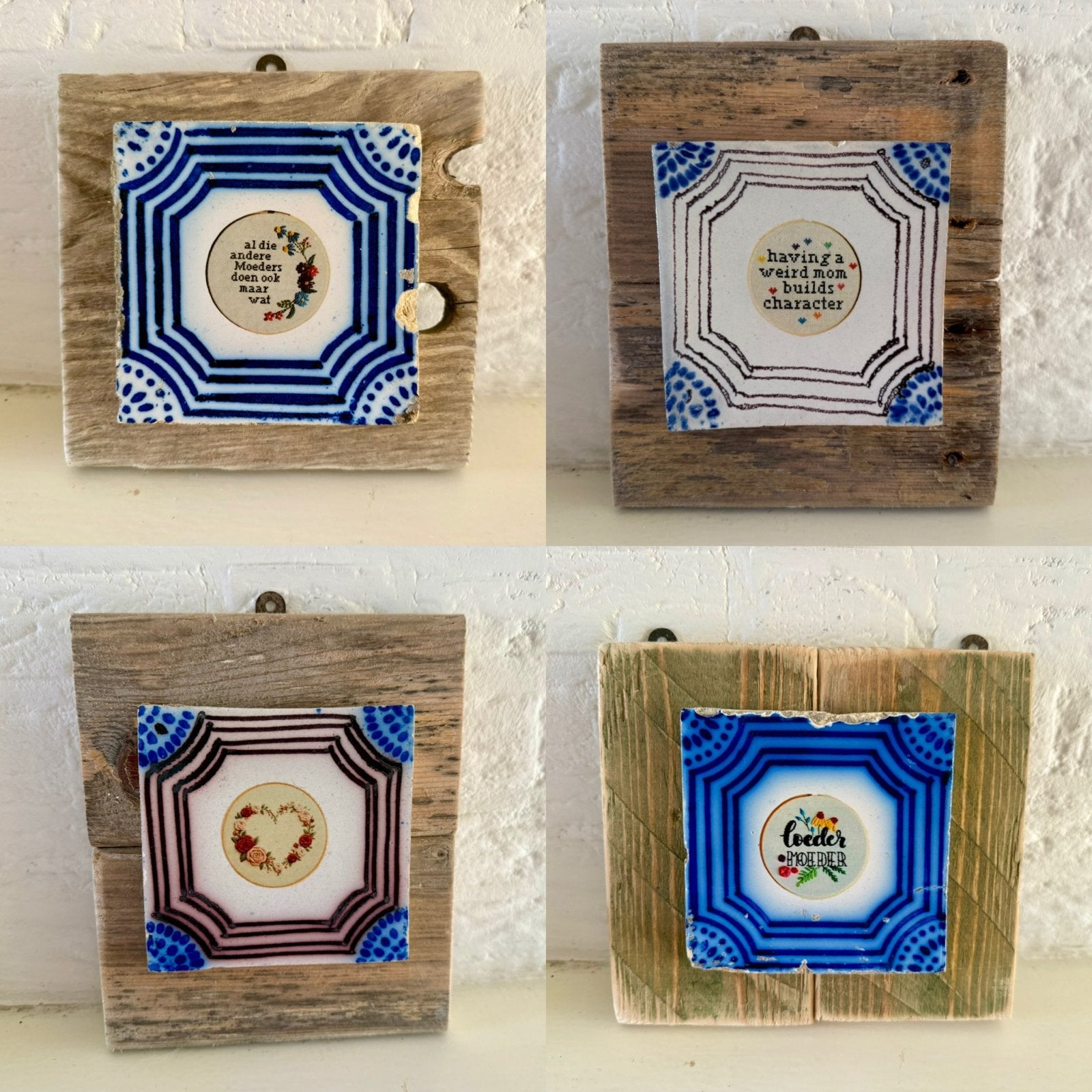 Unieke houten wanddecoratie met Delfts blauw tegel, Gebruikt, Meerkleurig, Ophalen of Verzenden, Vintage