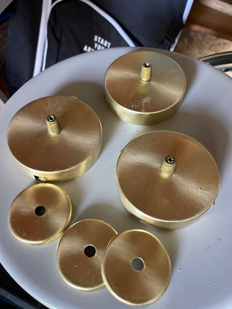 Set van 3 gouden plafondplaten voor hanglampen, Ophalen, Gebruikt, Metaal, Minder dan 50 cm