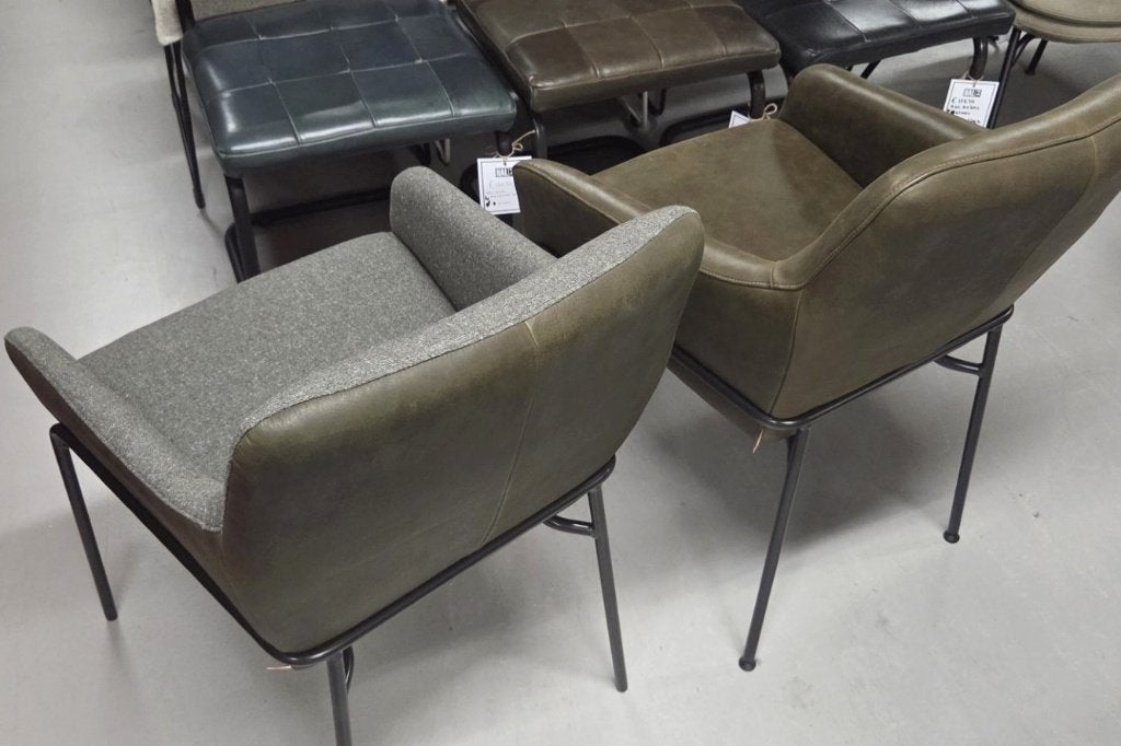 6x luxe eetkamerstoel Jolly Jess Design leer stof groen, Huis en Inrichting, Ophalen, Overige kleuren, Leer, Zo goed als nieuw