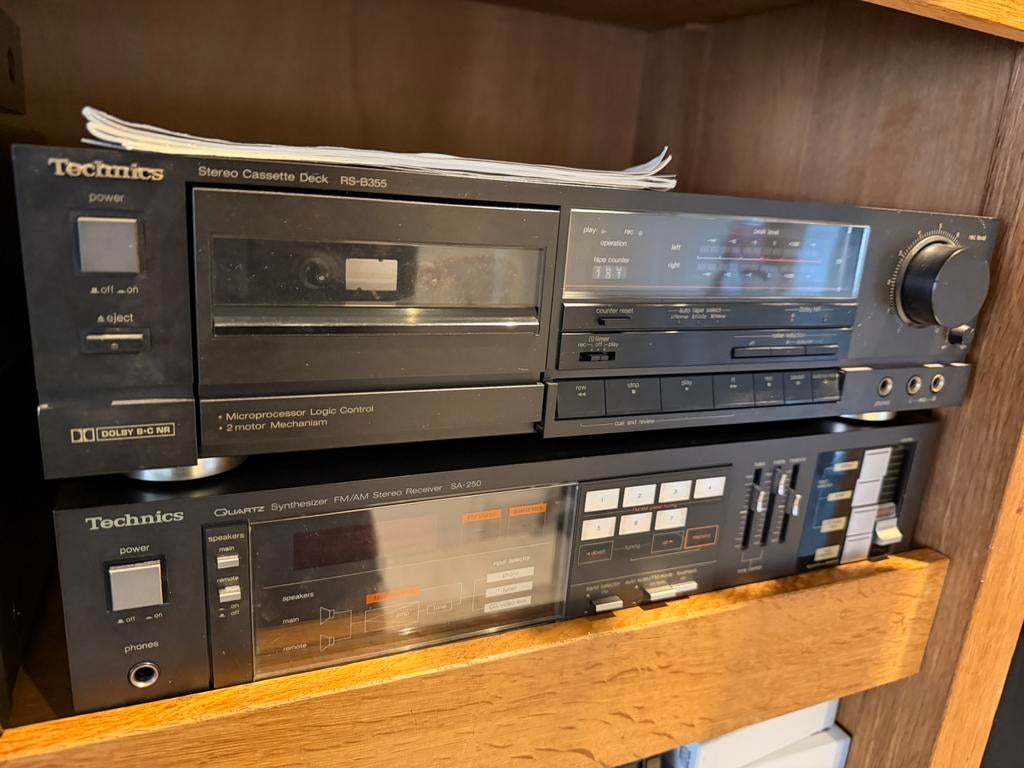 Technics vintage RS-B355 cassettedeck + SA-250 receiver, Ophalen of Verzenden, Zo goed als nieuw, Cassettedeck, Overige merken